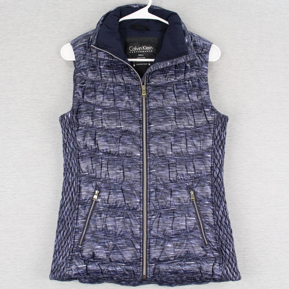 Calvin Klein Premium Down Vest Womens Size Small Blue Performance Full Zip